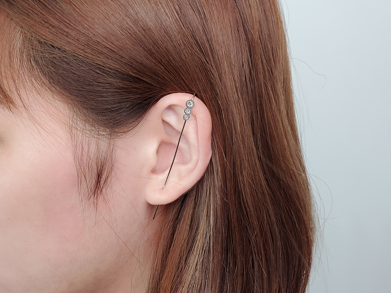 斜面耳環斜線耳環拐杖耳環韓國耳環勾式個性耳環連鑽耳環三鑽