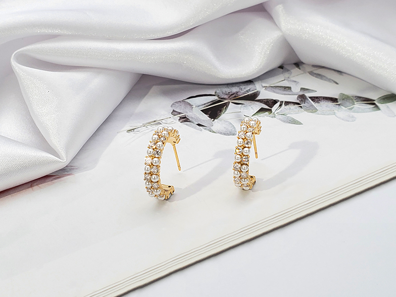珍珠耳環排鑽耳環C字耳環鋯石耳環韓系耳環銀針耳環