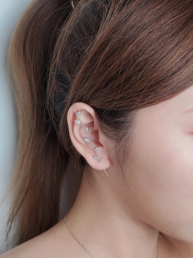 斜面耳環斜線耳環拐杖耳環韓國耳環勾式個性耳環橄欖葉子耳環