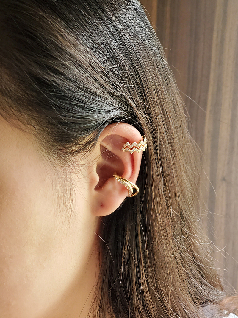 耳扣夾式耳骨夾無耳洞耳環耳骨耳環耳掛韓國耳環排鑽耳環鋸齒線條