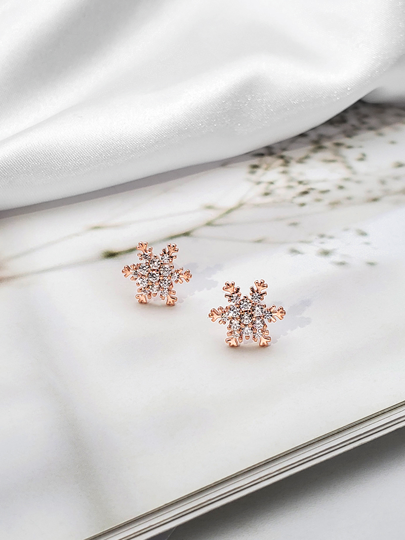 雪花耳環冬季飾品貼耳耳貼銀針鋯石鋯鑽聖誕氣質質感精緻耳環