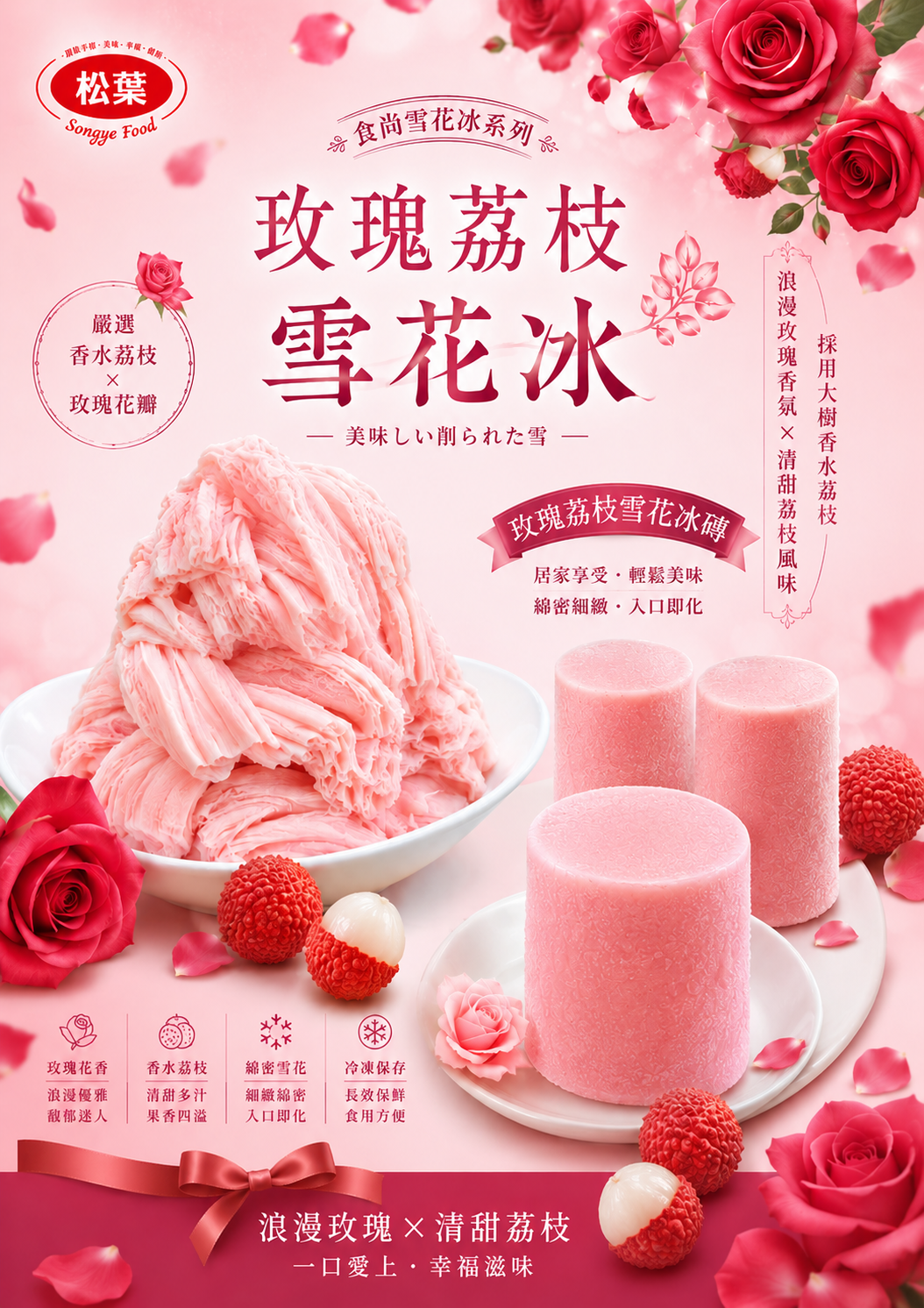 玫瑰荔枝雪花冰磚