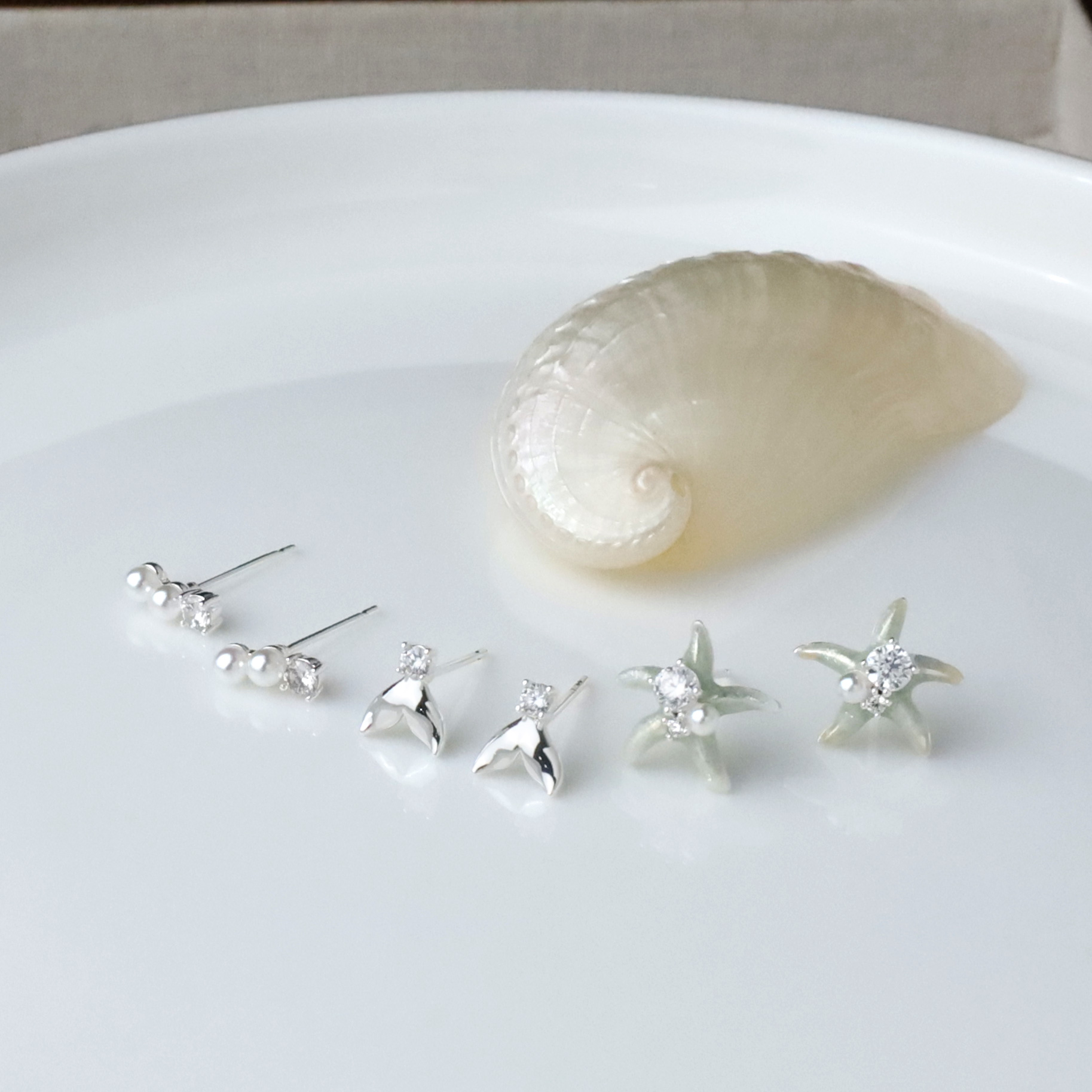 EN2053海星,耳環,魚尾,一卡組,銀白,珍珠海岸 三對一卡